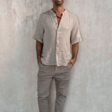 Camisa Lino manga corta cuello Mao