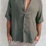 Camisa Lino manga corta cuello Mao