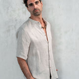 Camisa Lino manga corta cuello Mao