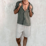 Camisa Lino manga corta cuello Mao