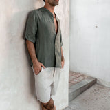 Camisa Lino manga corta cuello Mao